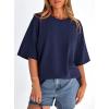 image:imagePRETTYGARDEN Womens 2026 Spring Going Out Tops Casual Short Sleeve Crewneck Loose Fit Basic Oversized T Shirts Summer OutfitsNavy Blue