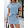 image:imagePRETTYGARDEN Womens 2026 Summer 2 Piece Skirt Sets Short Sleeve Shirts Tops Skorts Matching Workout Clothes Travel OutfitsBlue Grey