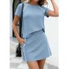 image:imagePRETTYGARDEN Womens 2026 Summer 2 Piece Skirt Sets Short Sleeve Shirts Tops Skorts Matching Workout Clothes Travel OutfitsBlue Grey