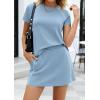 image:imagePRETTYGARDEN Womens 2026 Summer 2 Piece Skirt Sets Short Sleeve Shirts Tops Skorts Matching Workout Clothes Travel OutfitsBlue Grey
