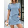 image:imagePRETTYGARDEN Womens 2026 Summer 2 Piece Skirt Sets Short Sleeve Shirts Tops Skorts Matching Workout Clothes Travel OutfitsBlue Grey