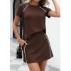 image:imagePRETTYGARDEN Womens 2026 Summer 2 Piece Skirt Sets Short Sleeve Shirts Tops Skorts Matching Workout Clothes Travel OutfitsBrown