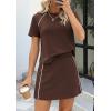 image:imagePRETTYGARDEN Womens 2026 Summer 2 Piece Skirt Sets Short Sleeve Shirts Tops Skorts Matching Workout Clothes Travel OutfitsBrown
