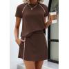 image:imagePRETTYGARDEN Womens 2026 Summer 2 Piece Skirt Sets Short Sleeve Shirts Tops Skorts Matching Workout Clothes Travel OutfitsBrown