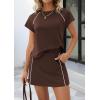 image:imagePRETTYGARDEN Womens 2026 Summer 2 Piece Skirt Sets Short Sleeve Shirts Tops Skorts Matching Workout Clothes Travel OutfitsBrown