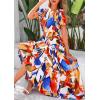 image:imagePRETTYGARDEN Womens 2026 Summer Boho Maxi Dresses Floral Short Sleeve V Neck A Line Tiered Flowy Long Beach Vacation DressBlue Watercolour