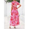 image:imagePRETTYGARDEN Womens 2026 Summer Boho Maxi Dresses Floral Short Sleeve V Neck A Line Tiered Flowy Long Beach Vacation DressFloral Rose Red