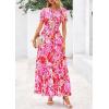 image:imagePRETTYGARDEN Womens 2026 Summer Boho Maxi Dresses Floral Short Sleeve V Neck A Line Tiered Flowy Long Beach Vacation DressFloral Rose Red