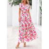 image:imagePRETTYGARDEN Womens 2026 Summer Boho Maxi Dresses Floral Short Sleeve V Neck A Line Tiered Flowy Long Beach Vacation DressGreen Pink Floral