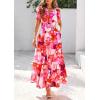image:imagePRETTYGARDEN Womens 2026 Summer Boho Maxi Dresses Floral Short Sleeve V Neck A Line Tiered Flowy Long Beach Vacation DressRed