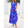 image:imagePRETTYGARDEN Womens 2026 Summer Boho Maxi Dresses Floral Short Sleeve V Neck A Line Tiered Flowy Long Beach Vacation DressRoyal Blue