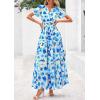 image:imagePRETTYGARDEN Womens 2026 Summer Boho Maxi Dresses Floral Short Sleeve V Neck A Line Tiered Flowy Long Beach Vacation DressWhite Blue Floral