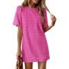 image:imagePRETTYGARDEN Womens 2026 Summer Casual Short Dresses Embroidered Lace Short Sleeve Boho Mini Dress Beach Vacation ClothesRose Red