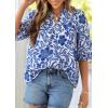 image:imagePRETTYGARDEN Womens 2026 Summer Floral Blouses Dressy Casual Half Sleeve V Neck Going Out Boho Tops Spring Fashion ClothingBlue