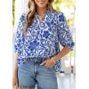 image:imagePRETTYGARDEN Womens 2026 Summer Floral Blouses Dressy Casual Half Sleeve V Neck Going Out Boho Tops Spring Fashion ClothingBlue