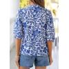 image:imagePRETTYGARDEN Womens 2026 Summer Floral Blouses Dressy Casual Half Sleeve V Neck Going Out Boho Tops Spring Fashion ClothingBlue