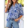 image:imagePRETTYGARDEN Womens 2026 Summer Floral Blouses Dressy Casual Half Sleeve V Neck Going Out Boho Tops Spring Fashion ClothingBlue