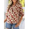 image:imagePRETTYGARDEN Womens 2026 Summer Floral Blouses Dressy Casual Half Sleeve V Neck Going Out Boho Tops Spring Fashion ClothingFloral Apricot Red