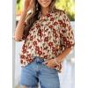 image:imagePRETTYGARDEN Womens 2026 Summer Floral Blouses Dressy Casual Half Sleeve V Neck Going Out Boho Tops Spring Fashion ClothingFloral Apricot Red