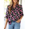 image:imagePRETTYGARDEN Womens 2026 Summer Floral Blouses Dressy Casual Half Sleeve V Neck Going Out Boho Tops Spring Fashion ClothingFloral Black Pink