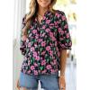 image:imagePRETTYGARDEN Womens 2026 Summer Floral Blouses Dressy Casual Half Sleeve V Neck Going Out Boho Tops Spring Fashion ClothingFloral Black Pink