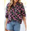 image:imagePRETTYGARDEN Womens 2026 Summer Floral Blouses Dressy Casual Half Sleeve V Neck Going Out Boho Tops Spring Fashion ClothingFloral Black Pink
