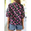 image:imagePRETTYGARDEN Womens 2026 Summer Floral Blouses Dressy Casual Half Sleeve V Neck Going Out Boho Tops Spring Fashion ClothingFloral Black Pink