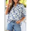 image:imagePRETTYGARDEN Womens 2026 Summer Floral Blouses Dressy Casual Half Sleeve V Neck Going Out Boho Tops Spring Fashion ClothingFloral White Blue
