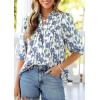 image:imagePRETTYGARDEN Womens 2026 Summer Floral Blouses Dressy Casual Half Sleeve V Neck Going Out Boho Tops Spring Fashion ClothingFloral White Blue