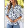 image:imagePRETTYGARDEN Womens 2026 Summer Floral Blouses Dressy Casual Half Sleeve V Neck Going Out Boho Tops Spring Fashion ClothingFloral White Blue