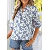 image:imagePRETTYGARDEN Womens 2026 Summer Floral Blouses Dressy Casual Half Sleeve V Neck Going Out Boho Tops Spring Fashion ClothingFloral White Blue