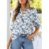image:imagePRETTYGARDEN Womens 2026 Summer Floral Blouses Dressy Casual Half Sleeve V Neck Going Out Boho Tops Spring Fashion ClothingFloral White Blue