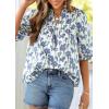 image:imagePRETTYGARDEN Womens 2026 Summer Floral Blouses Dressy Casual Half Sleeve V Neck Going Out Boho Tops Spring Fashion ClothingFloral White Blue