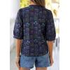 image:imagePRETTYGARDEN Womens 2026 Summer Floral Blouses Dressy Casual Half Sleeve V Neck Going Out Boho Tops Spring Fashion ClothingNavy Blue