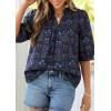 image:imagePRETTYGARDEN Womens 2026 Summer Floral Blouses Dressy Casual Half Sleeve V Neck Going Out Boho Tops Spring Fashion ClothingNavy Blue