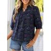 image:imagePRETTYGARDEN Womens 2026 Summer Floral Blouses Dressy Casual Half Sleeve V Neck Going Out Boho Tops Spring Fashion ClothingNavy Blue