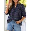 image:imagePRETTYGARDEN Womens 2026 Summer Floral Blouses Dressy Casual Half Sleeve V Neck Going Out Boho Tops Spring Fashion ClothingNavy Blue