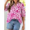 image:imagePRETTYGARDEN Womens 2026 Summer Floral Blouses Dressy Casual Half Sleeve V Neck Going Out Boho Tops Spring Fashion ClothingRose Red