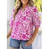 image:imagePRETTYGARDEN Womens 2026 Summer Floral Blouses Dressy Casual Half Sleeve V Neck Going Out Boho Tops Spring Fashion ClothingRose Red