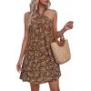 image:imagePRETTYGARDEN Womens 2026 Summer Halter Mini Dress Sleeveless Boho Floral Short Sundress Casual Flowy Beach DressesBrown Floral
