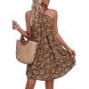 image:imagePRETTYGARDEN Womens 2026 Summer Halter Mini Dress Sleeveless Boho Floral Short Sundress Casual Flowy Beach DressesBrown Floral