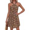 image:imagePRETTYGARDEN Womens 2026 Summer Halter Mini Dress Sleeveless Boho Floral Short Sundress Casual Flowy Beach DressesBrown Floral