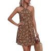 image:imagePRETTYGARDEN Womens 2026 Summer Halter Mini Dress Sleeveless Boho Floral Short Sundress Casual Flowy Beach DressesBrown Floral