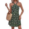 image:imagePRETTYGARDEN Womens 2026 Summer Halter Mini Dress Sleeveless Boho Floral Short Sundress Casual Flowy Beach DressesFloral Dark Army Green