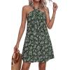 image:imagePRETTYGARDEN Womens 2026 Summer Halter Mini Dress Sleeveless Boho Floral Short Sundress Casual Flowy Beach DressesFloral Dark Army Green
