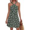 image:imagePRETTYGARDEN Womens 2026 Summer Halter Mini Dress Sleeveless Boho Floral Short Sundress Casual Flowy Beach DressesFloral Dark Army Green