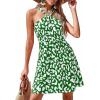 image:imagePRETTYGARDEN Womens 2026 Summer Halter Mini Dress Sleeveless Boho Floral Short Sundress Casual Flowy Beach DressesGreen Leopard