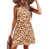 image:imagePRETTYGARDEN Womens 2026 Summer Halter Mini Dress Sleeveless Boho Floral Short Sundress Casual Flowy Beach DressesLeopard Caramel