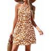 image:imagePRETTYGARDEN Womens 2026 Summer Halter Mini Dress Sleeveless Boho Floral Short Sundress Casual Flowy Beach DressesLeopard Caramel