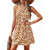 image:imagePRETTYGARDEN Womens 2026 Summer Halter Mini Dress Sleeveless Boho Floral Short Sundress Casual Flowy Beach DressesLeopard Caramel